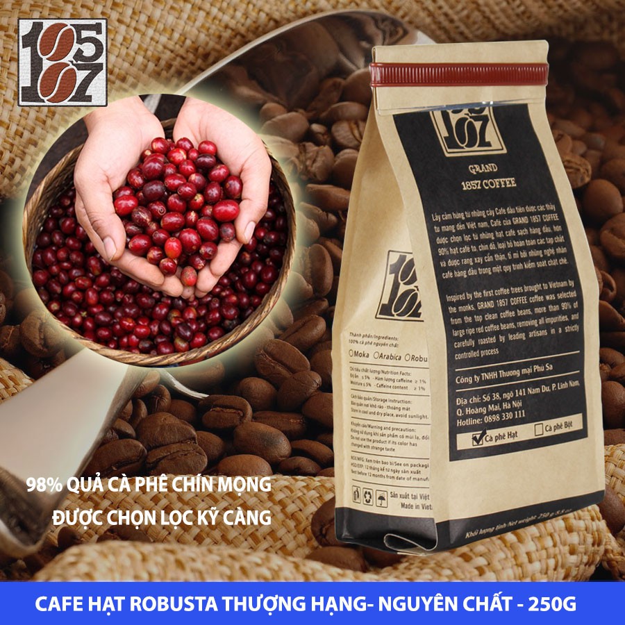 1kg Cà phê Robusta Hạt ❤️️ FREESHIP ❤️️ nguyên chất thượng hạng không pha trộn tẩm ướp hương liệu - grand 1857 coffee