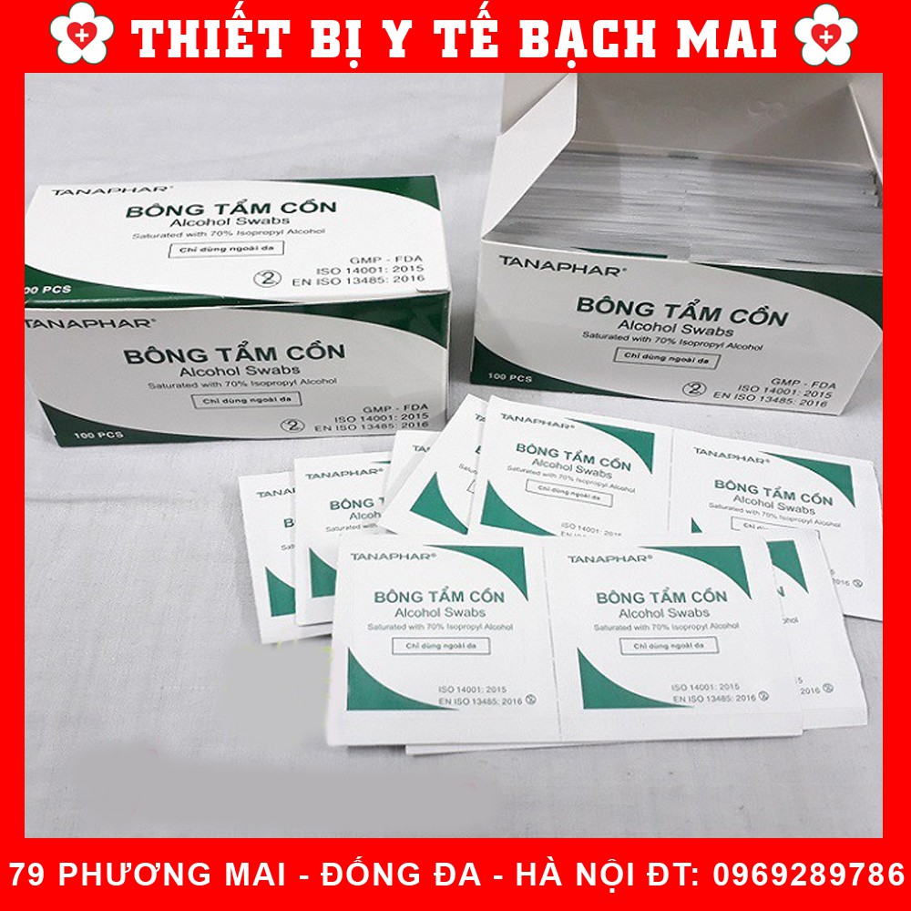 [ĐẠI LÝ] Hộp 100 Miếng Gạc Tẩm Cồn Sát Khuẩn, Bông Tẩm Cồn Y Tế Tiệt Trùng Sát Trùng, Cồn Khô Alcohol Pads TANAPHAR