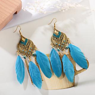 2019 Hợp Kim Vàng Mùa Hè Nhiều Màu Sắc Lông Vũ Dangling Bông Tai Handmade Dây Xích Dài Tua Rua Ấn Độ Bông Tai Nữ Trang Sức