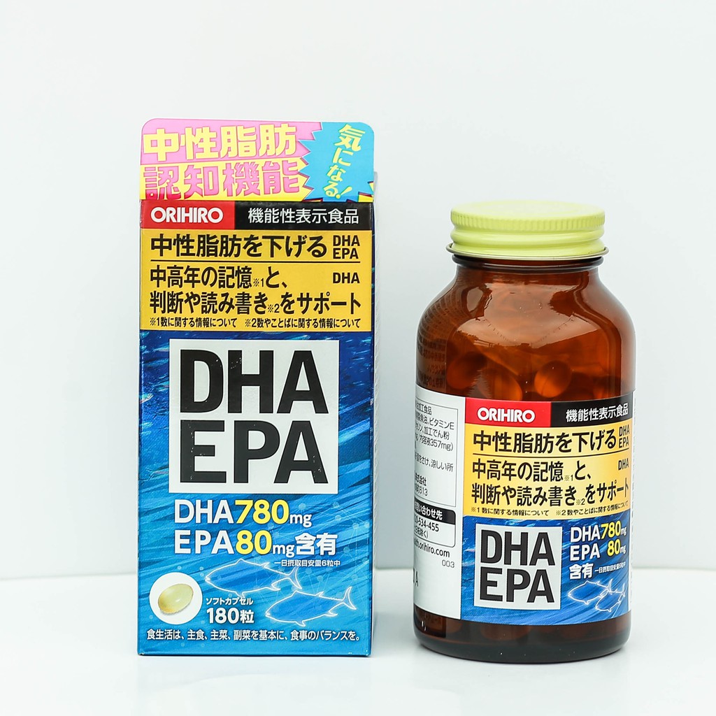 Viên bổ não DHA EPA Orihiro 180 viên – Giúp tăng cường trí nhớ, bổ sung dưỡng chất cho bà bầu, ổn định huyết áp