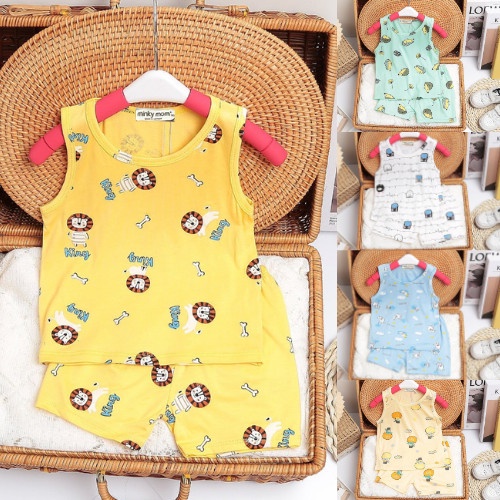 Đồ bộ ba lỗ cho bé trai bé gái size đại từ 17-27kg minky mom thun lạnh quần áo trẻ em mặc ở nhà in hình họa tiết