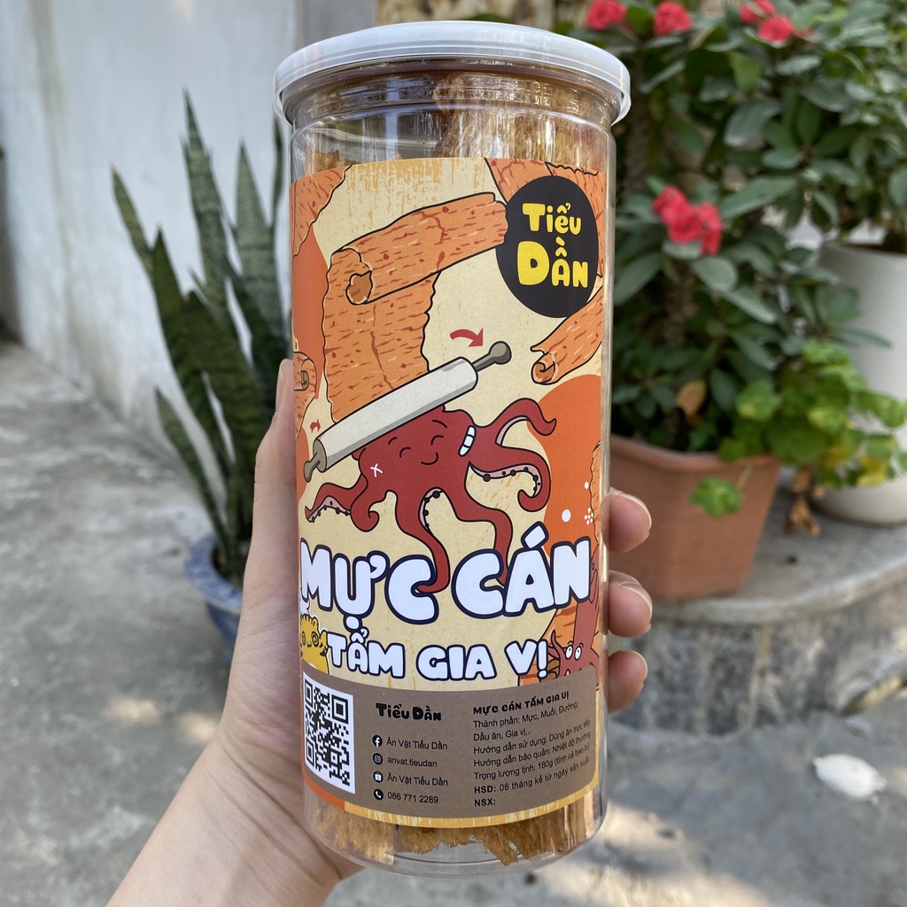 Mực cán tẩm gia vị hũ lớn 180g Tiểu Dần đồ ăn vặt Hà Nội vừa ngon vừa rẻ