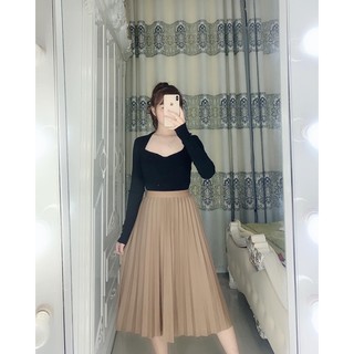 Chân váy dập li lưng thun