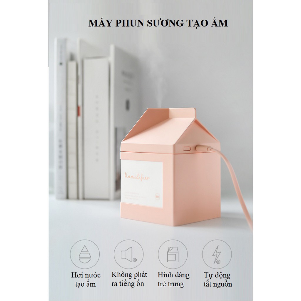 Máy Phun Sương ❤️FREESHIP❤️Máy Tạo Ẩm Mini Hình Hộp Sữa Sạc Usb Tiện Dụng