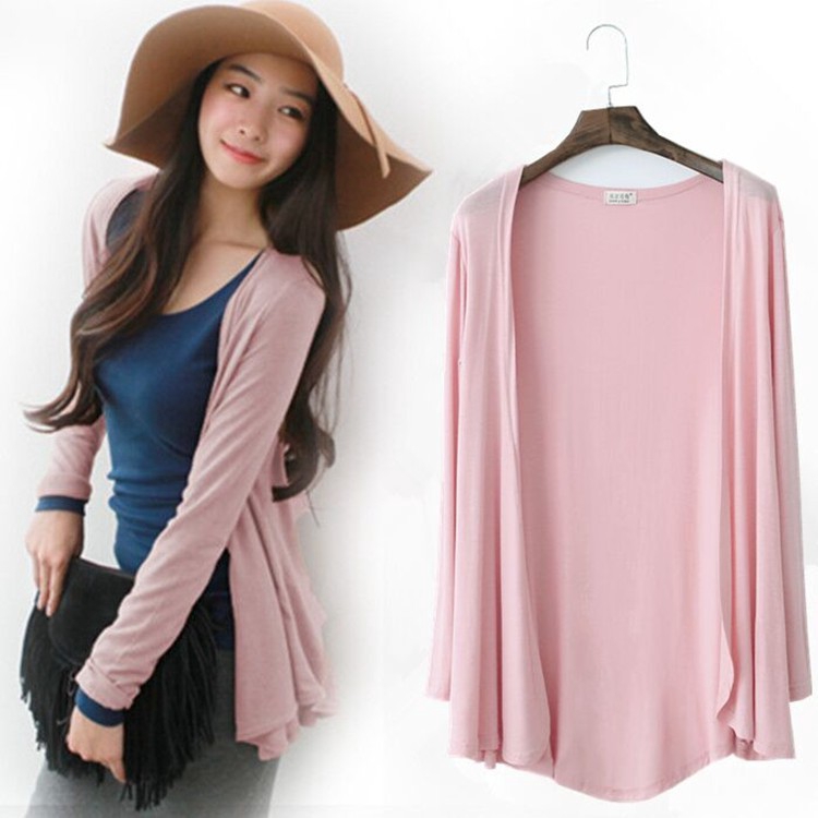 Áo khoác cardigan nữ tay dài dáng rộng màu trơn hợp thời trang