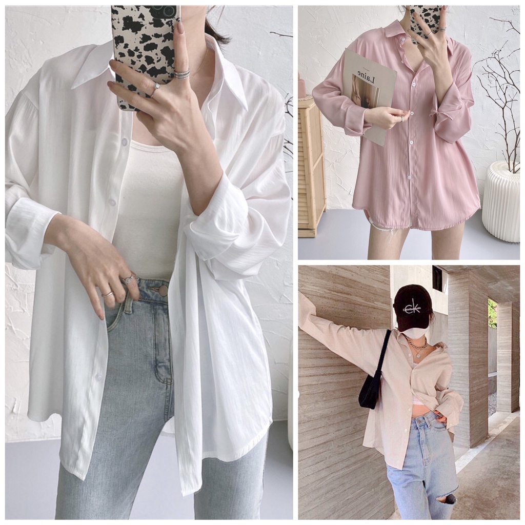 [Ảnh thật] Áo sơ mi chất lụa tăm túi ngực vạt bầu ulzzang