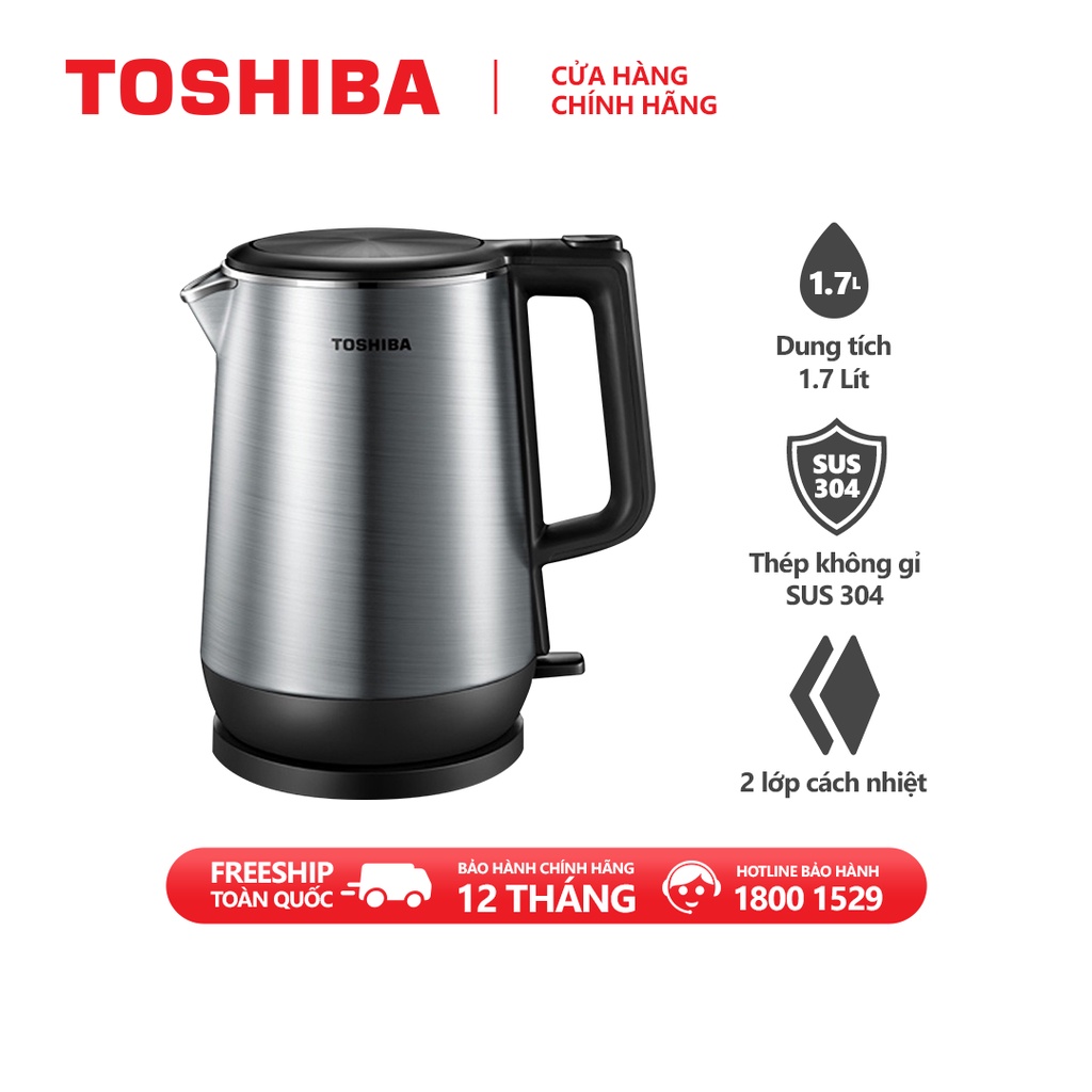 Bình đun siêu tốc Toshiba KT-17DR1NV - 1.7L - Inox 304 - Hàng chính hãng, bảo hành 12 tháng, chất lượng Nhật Bản