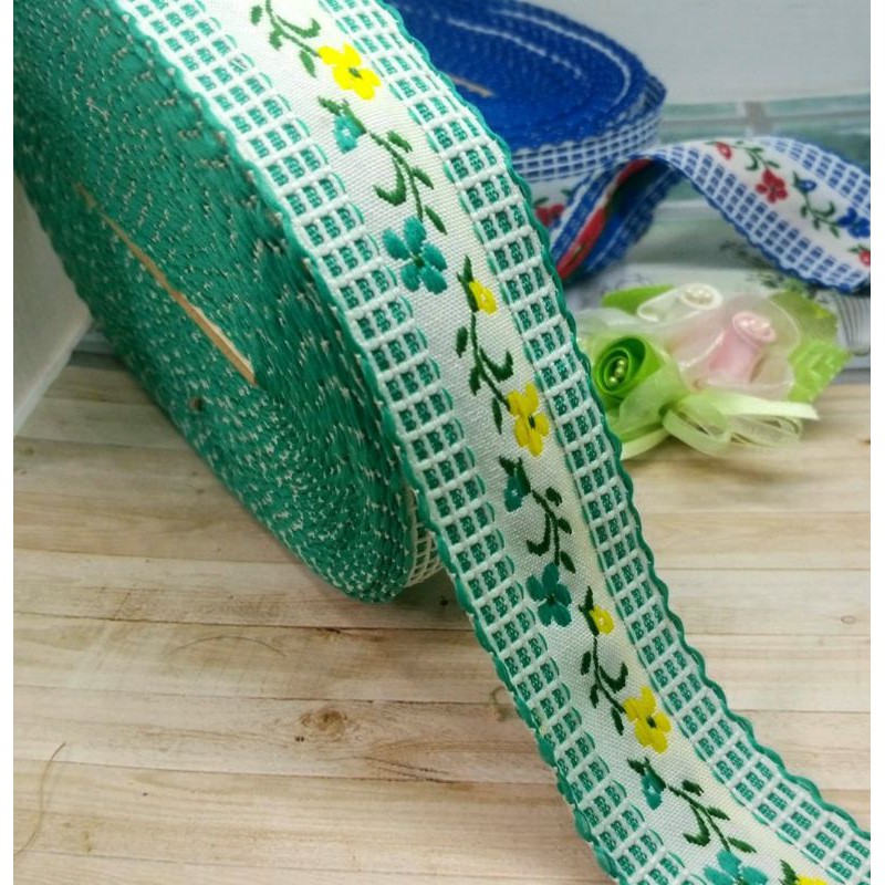 Cuộn Dây Ruy Băng Cotton Thêu Họa Tiết Nhiều Màu Sắc 3.8cm