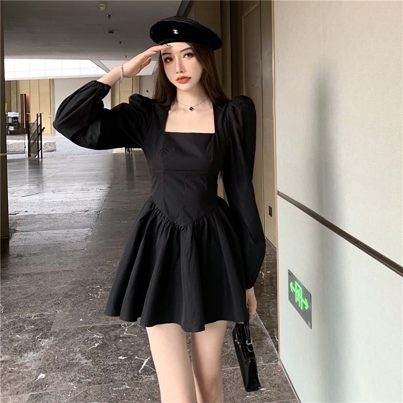 Đầm tay phồng cổ vuông form ôm thời trang