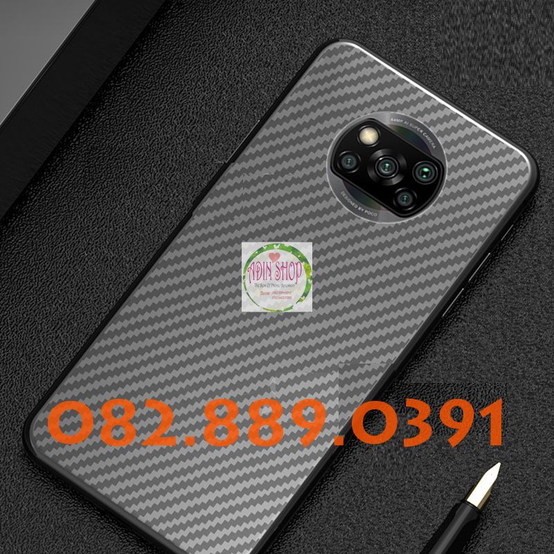 Miếng dán mặt lưng skin carbon Xiaomi Poco X3 NFC trong, đen