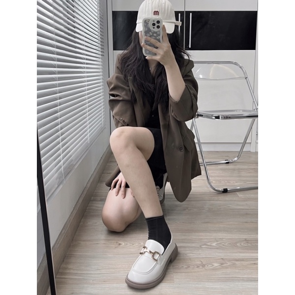 Giày lười Oxford nữ QCCC đế cao 3.5cm [ Wood shoes ]