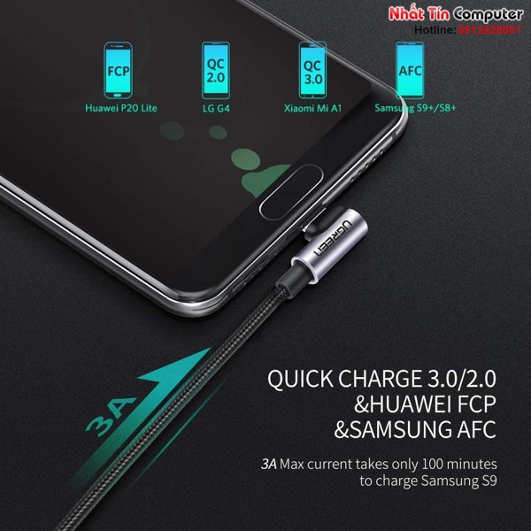 Cáp sạc, dữ liệu USB-A to USB Type-C bẻ góc 90 Ugreen cao cấp