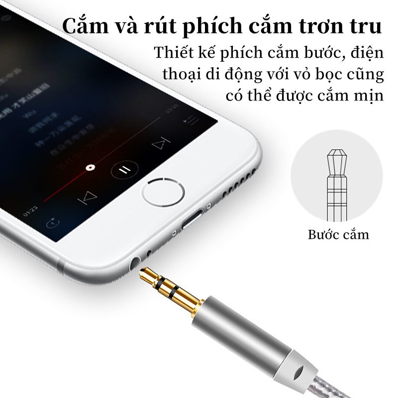 có quả tắng Dây AUX Kết Nối Loa, Giắc Aux 2 đầu 3.5 mm, dài 1.5m dành cho audio kết nối âm thanh laptop, điện thoại