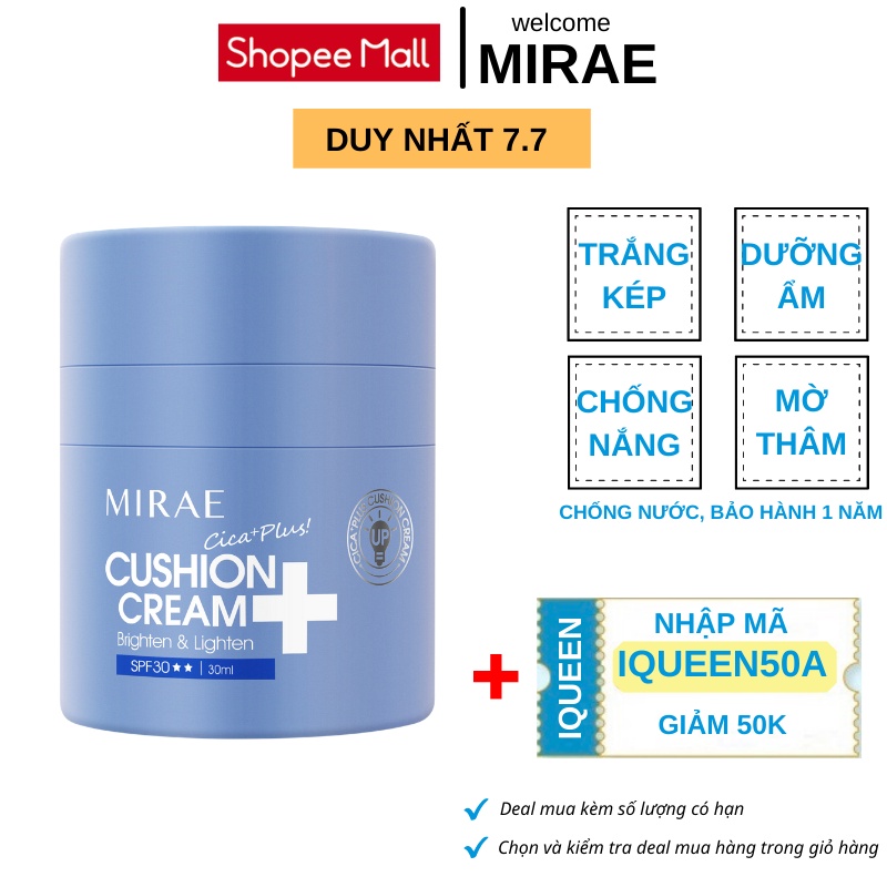 Kem lười Mirae giúp da trắng sáng dưỡng ẩm che mờ khuyết điểm MIREA CICA PLUS CUSHION CREAM 30ml/hũ