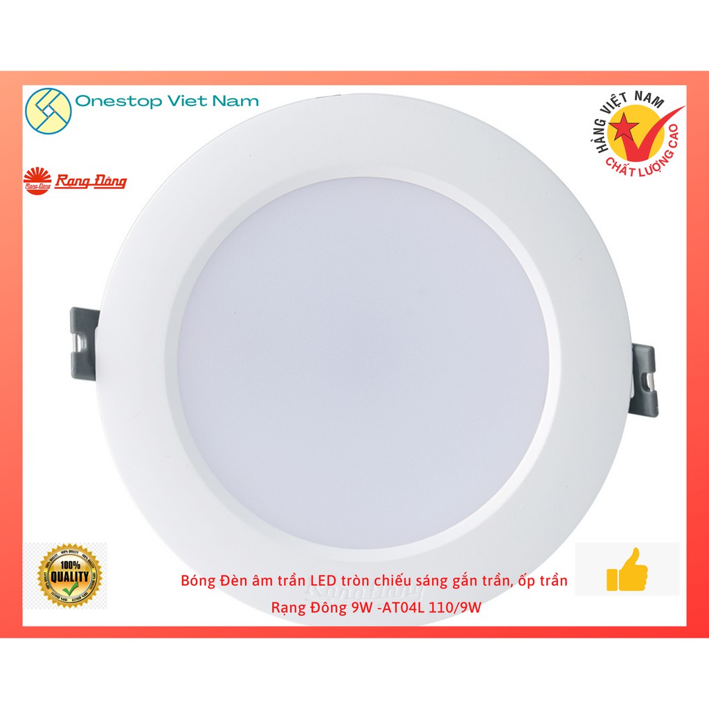 Bóng Đèn âm trần LED tròn chiếu sáng gắn trần, ốp trần Rạng Đông 9W -AT04L 110/9W