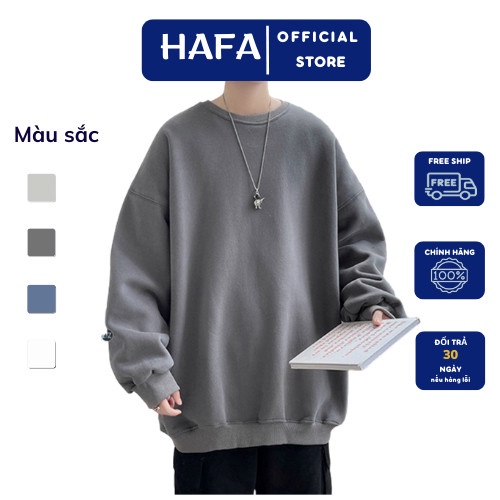 Áo Sweater Nỉ Bông Nam, Nữ Basic Form Rộng Unisex Màu Xám SWT 900
