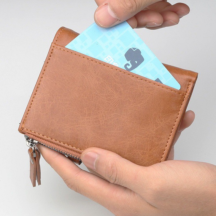 Bóp Ví Nam Ngắn Baellery Hai Dây Kéo Thời Trang Cao Cấp Hàn Quốc