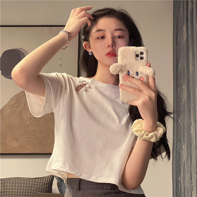 Áo Croptop Tay Ngắn Dáng Rộng Che Khuyết Điểm Thời Trang Cho Nữ