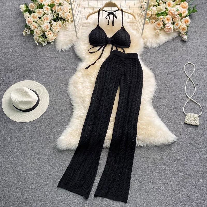 Set len đan đi biển áo bikini + quần dài