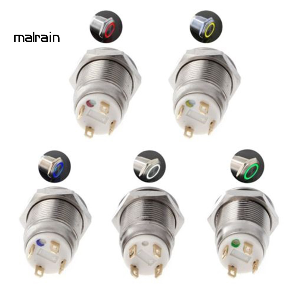 Công Tắc Nút Nhấn Bằng Kim Loại Có Đèn Led 12mm 3a / 220v Dc Cho Tàu Thuyền