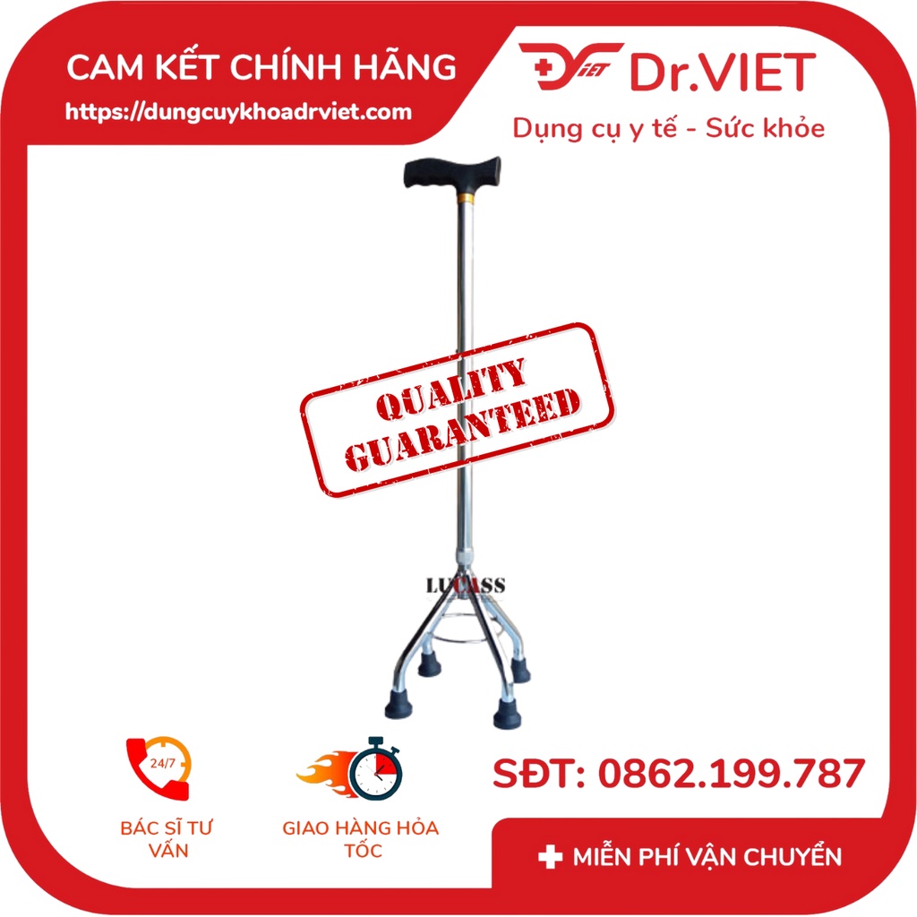 Gậy chống 4 chân cao Lucass B932- Giúp Người già, người lớn tuổi chân tay yếu, người bị tai nạn chân, khuyết tật tập đi