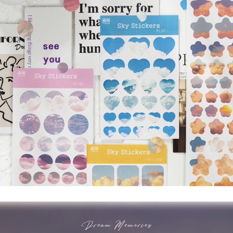 Set 6 tấm sticker 228 miếng dán hình mây trời lãng đãng