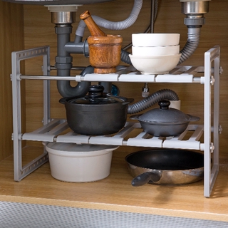 Giá đỡ ống nước dưới bồn rửa nhà bếp mét khối giá đỡ ống nước có thể thu vào tủ hai lớp Giá đỡ