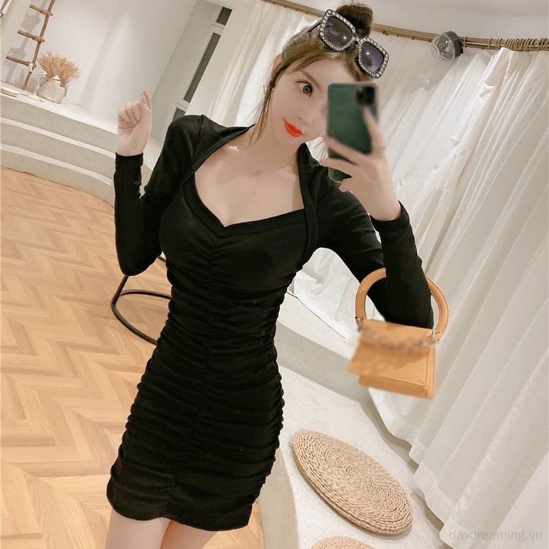 Váy body Tay Dài Màu Sắc Thanh Lịch Cho Nữ