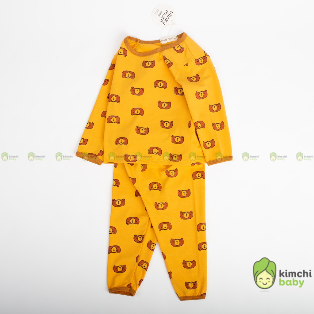 Bộ Dài Tay Cho Bé Gái, Bé Trai Minky Mom Vải Cotton 100%  Hoạ Tiết Bò Sữa Cherry, Bộ Quần Áo Trẻ Em Thu Đông MKMTD2136