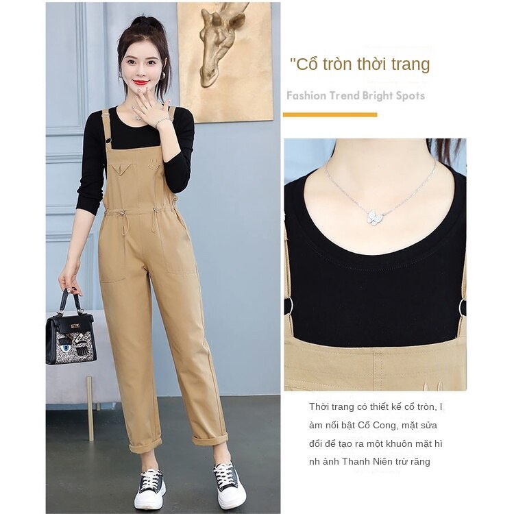 [Qianyi] 2022 new western style khaki suspender pants women's slimming spring and autumn straight pants age-reducing suspender two-piece suit | BigBuy360 - bigbuy360.vn