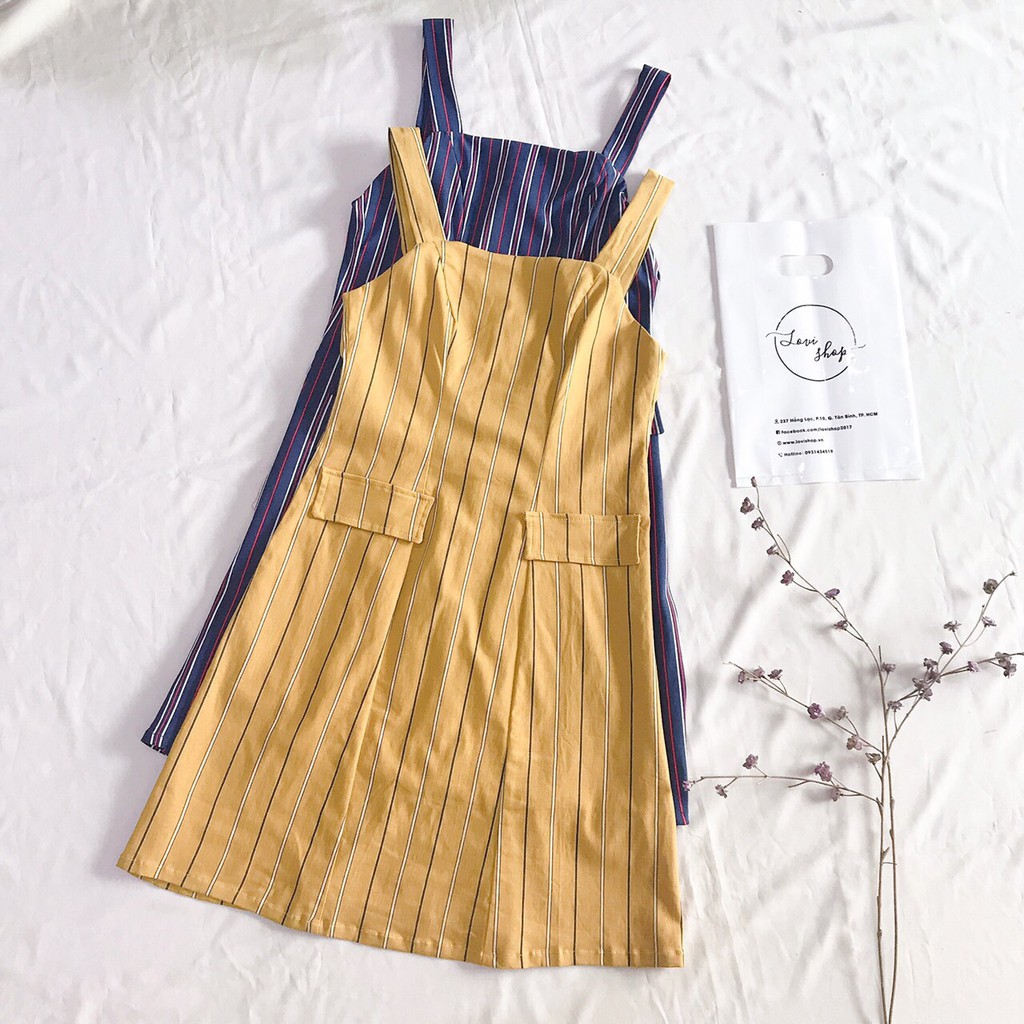Đầm 2d kaki sọc 3 màu  Lovi