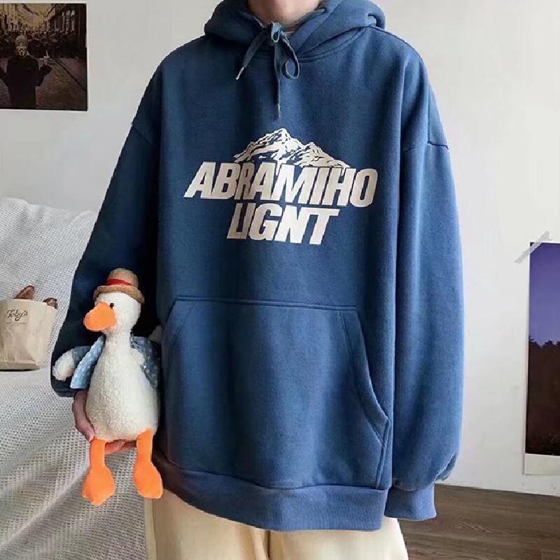 Áo hoodie dài tay dáng rộng màu trơn họa tiết hoạt hình thời trang Thu Đông cho nam