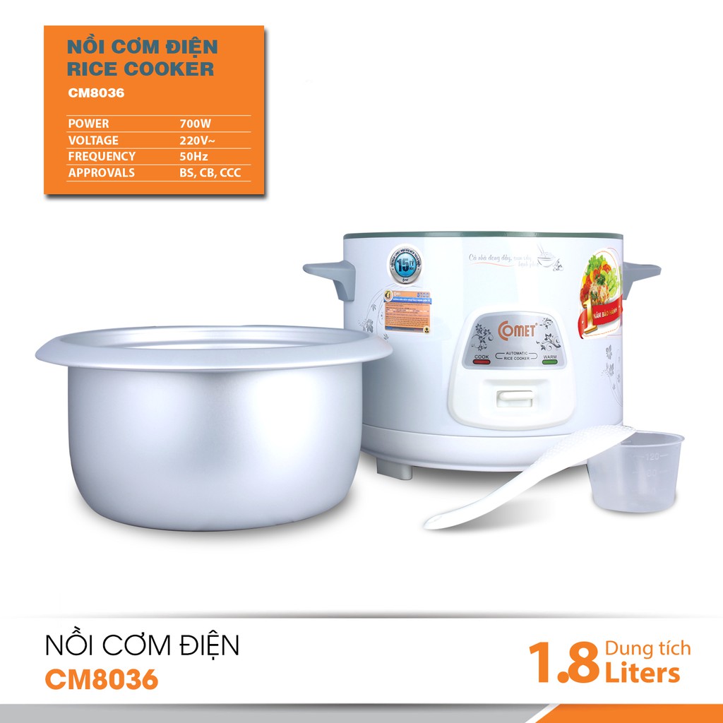 Nồi cơm điện Comet CM8036 nắp rời 1.8L