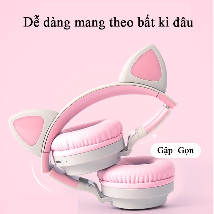 Tai nghe mèo bluetooth chụp tai có mic Headphone Tai Mèo Bluetooth 5.0 Tai Nghe Chụp P47M Mẽ Thương Có Micro Đàm Thoại