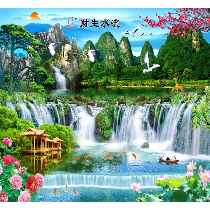 Tranh dán tường 3D phong thủy VTC phong cảnh thác nước sơn thủy ZTU-Vol 3 (294)