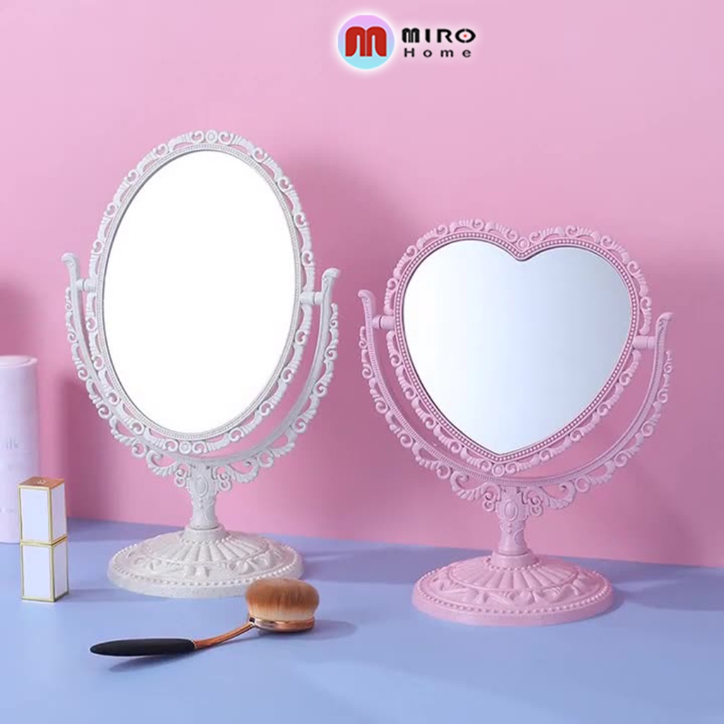 Gương để bàn công chúa màu hồng vintage MIROHOME