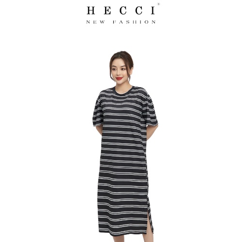 Váy suông kẻ ngang caro HECCI tay bồng xẻ tà dáng dài thời trang V205
