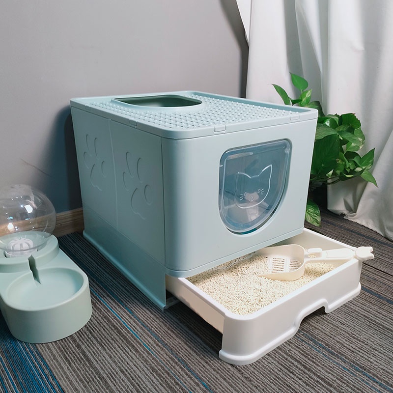 Hộp đi vệ sinh cho mèo có nắp đậy không gian cực lớn có thể xếp gọn tiện lợi