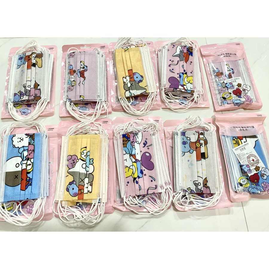 (hàng Mới Về) Set 10 Khẩu Trang Đeo Tai In Hình Các Nhân Vật Bt21 Dành Cho Trẻ Em / Nhân Vật Bt21