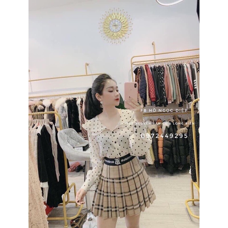 sơ mi chấm bi bánh bèo siêu xinh
