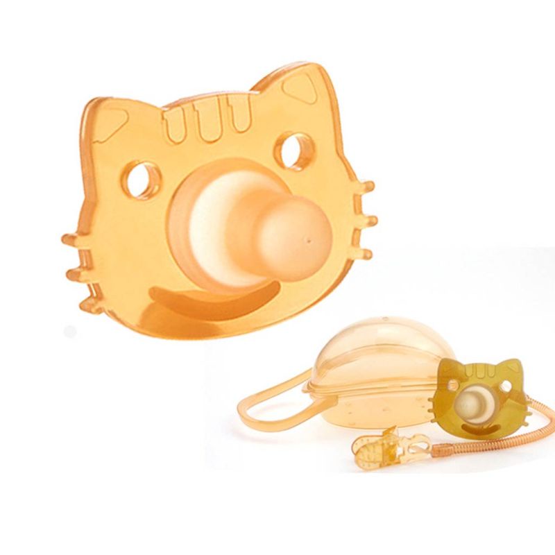 Núm ti giả kèm dây đeo và hộp đựng bằng silicon cho trẻ sơ sinh (có bán lẻ núm ti giả)
