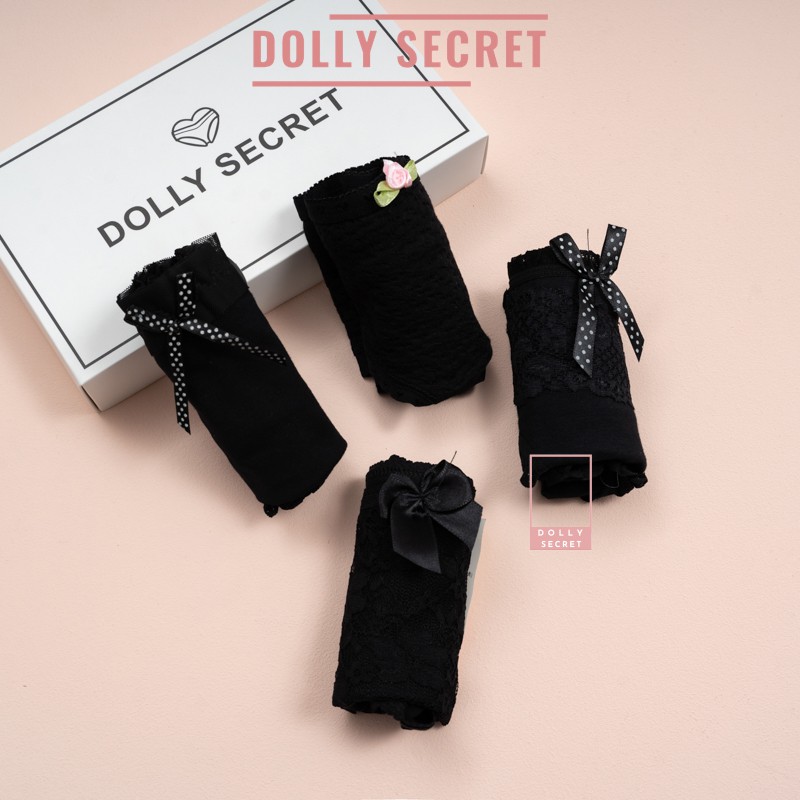 Hộp 4 quần lót nữ cotton sexy quyến rũ màu đen kháng khuẩn DOLLY SECRET