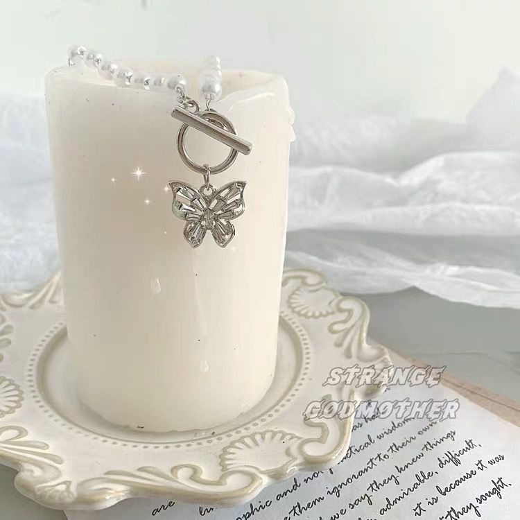 Vòng cổ mặt hình bướm phối ngọc trai nhân tạo thời trang Hàn Quốc