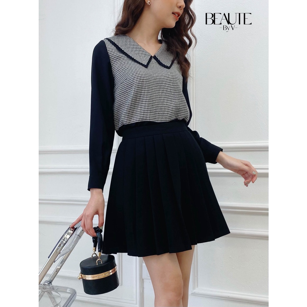 BEAUTEBYV - Áo sơ mi nữ cổ đức hai tầng phối tay Cairo