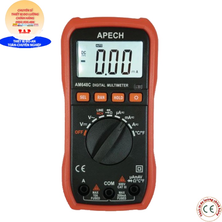 Apech AM-648C đồng hồ vạn năng điện tử APECH AM 648C đo ACV/DCV, đo dòng AC/DC, điện trở, thông mạch, chống cháy, diot
