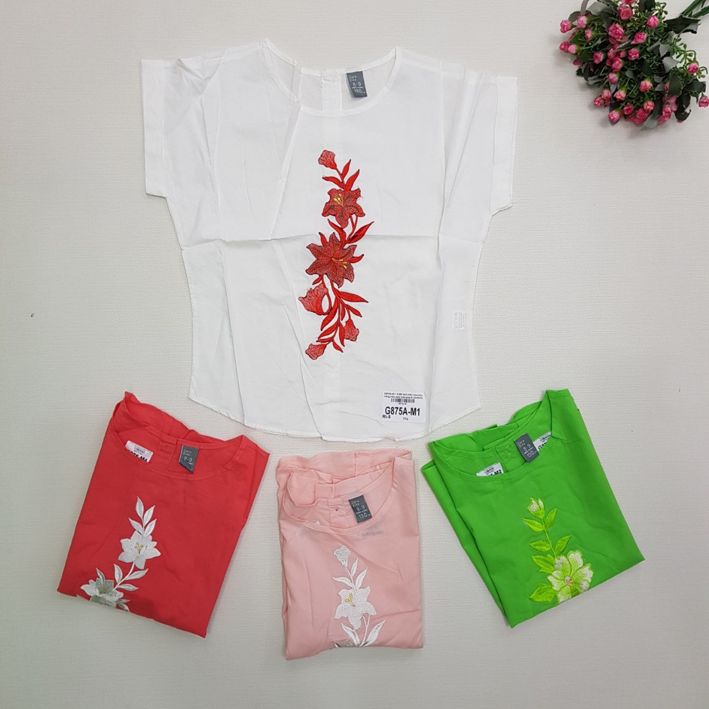 G875A-M1- Áo BG boli,thêu hoa,màu trắng,Made in Việt Nam,size 8-12/ri5,(combo 5 sản phẩm từ nhỏ đến lớn)