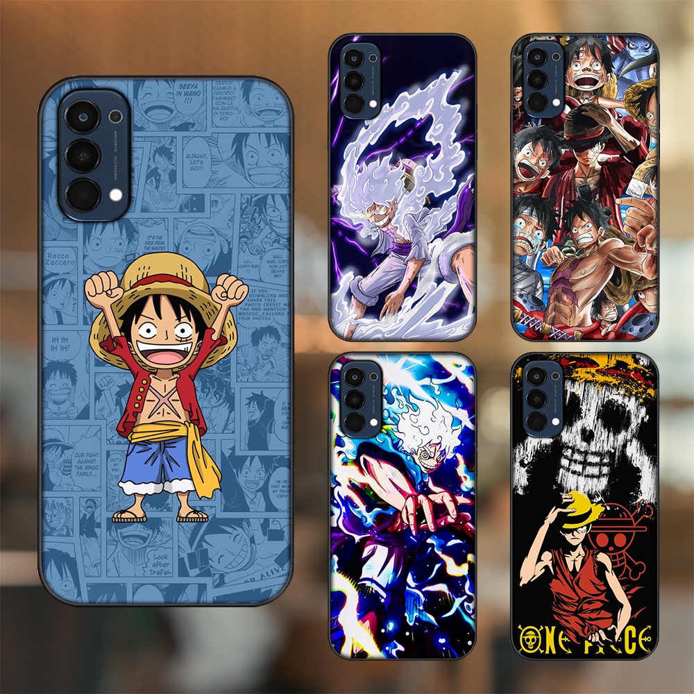 Ốp lưng Oppo Reno 4 viền đen in hình Luffy One Piece
