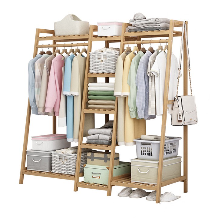 Kệ tủ quần áo gỗ tre kiểu Hàn 1m6 decor phòng ngủ đẹp - Giá treo quần áo túi xách trang trí nội thất shop quần áo