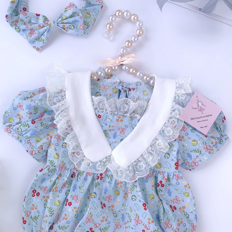 Bộ liền hoa nhí xanh biển cổ bèo