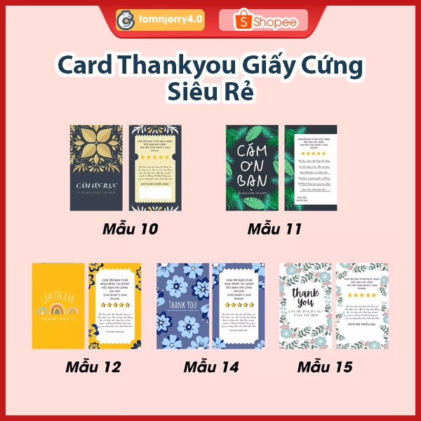 Set 50 card cảm ơn card Thank you họa tiết Hoa (11 mẫu) dành riêng cho shop bán hàng